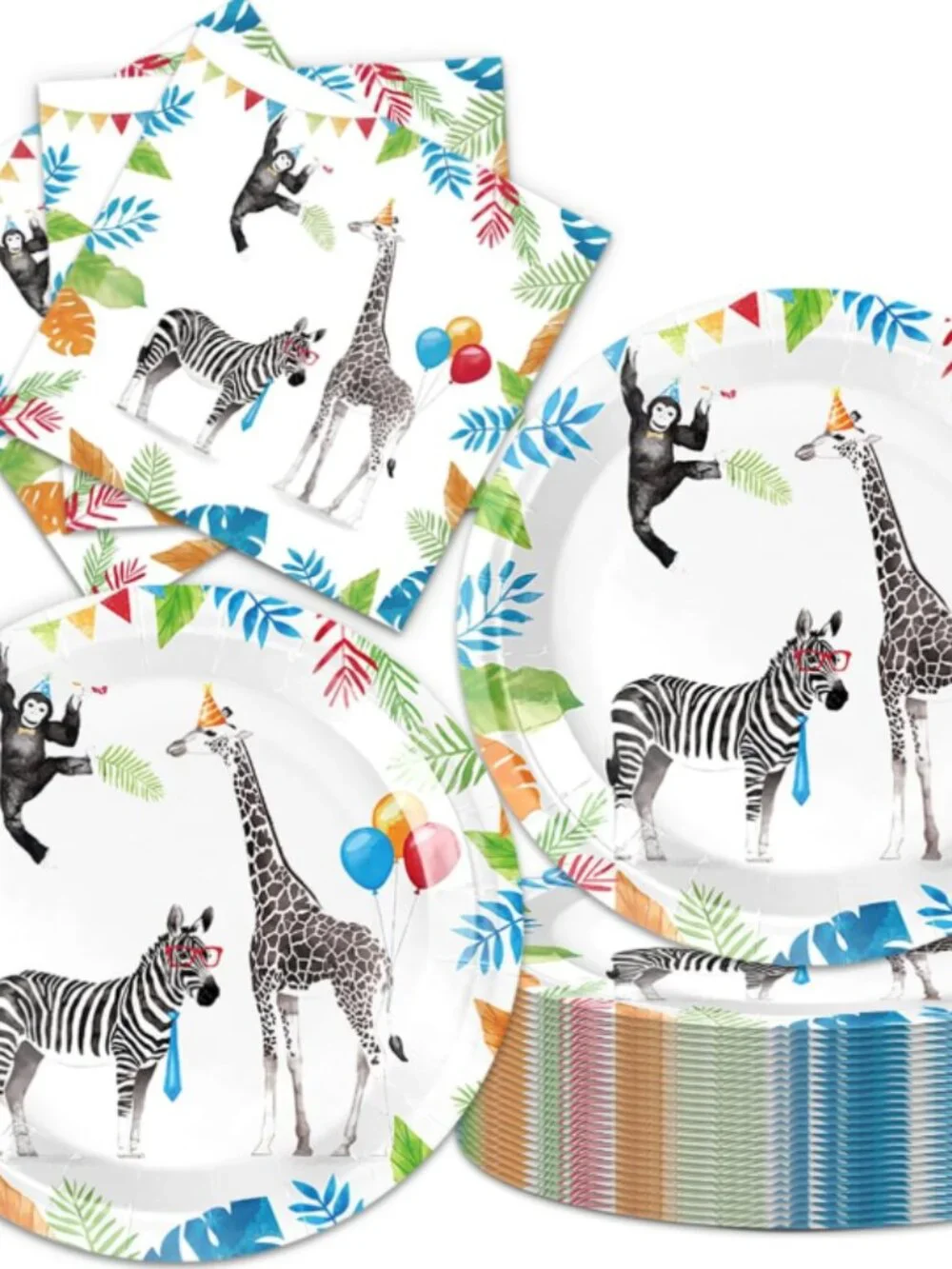 40Pcs Animals Birthday Party 7-inch Dessert Plates & Napkins for 20 Guests